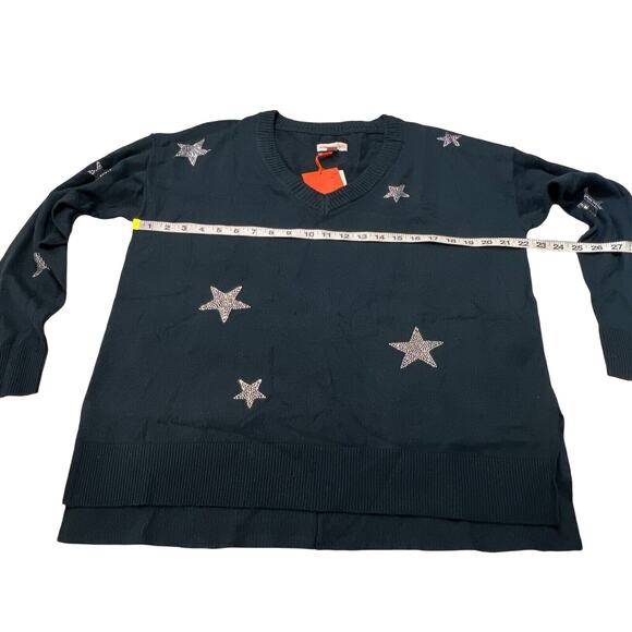 Knox Rose Sweater Star Long Sleeve V Neck Sweater Top Woman’s Size Large NWT - Picture 9 of 10